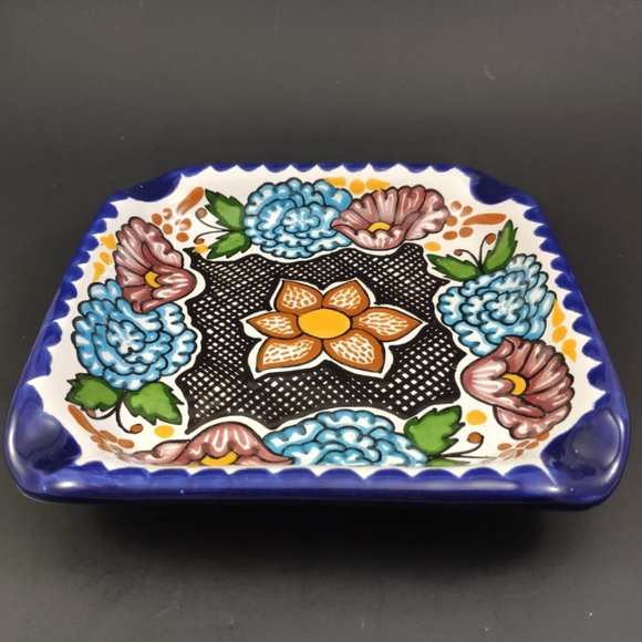 Talavera Square Hand Painted Mexican Vintage Dish Plate - Picture 2 of 8